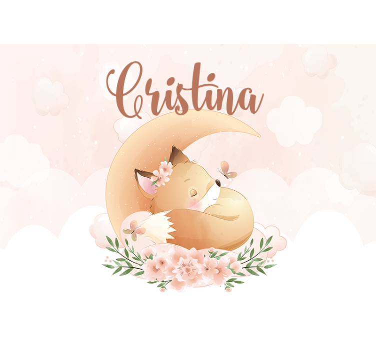 Papier peint chambre bébé Renard mignon pour fille avec nom - TenStickers