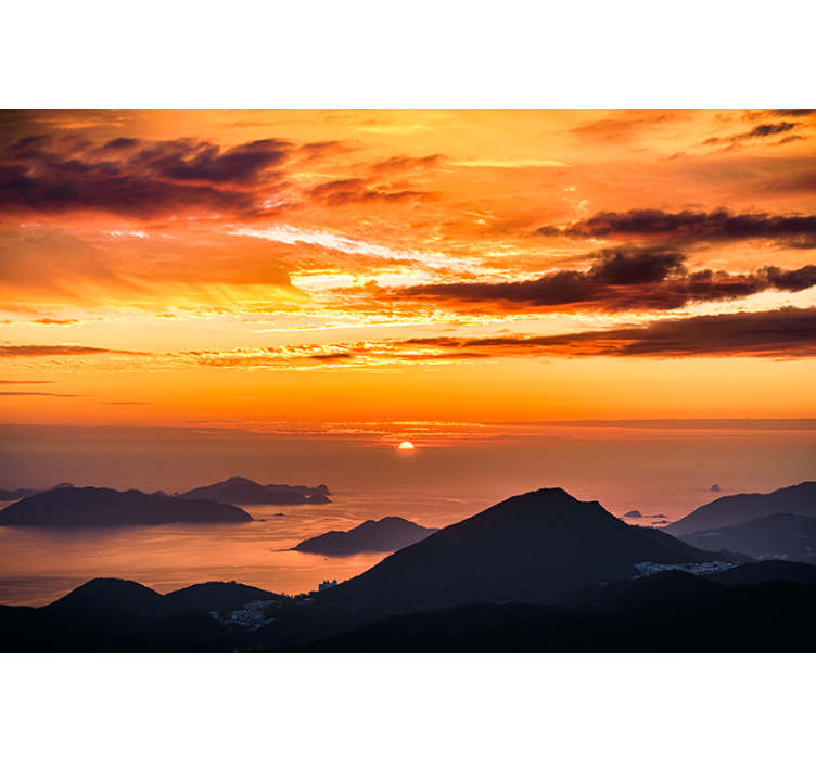 Tapisserie murale paysage coucher de soleil sur océan - TenStickers