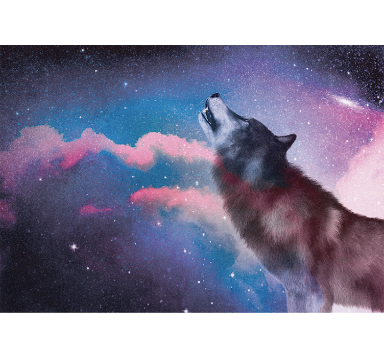 Papier peint moderne Loup blanc hurlant aux étoiles - TenStickers
