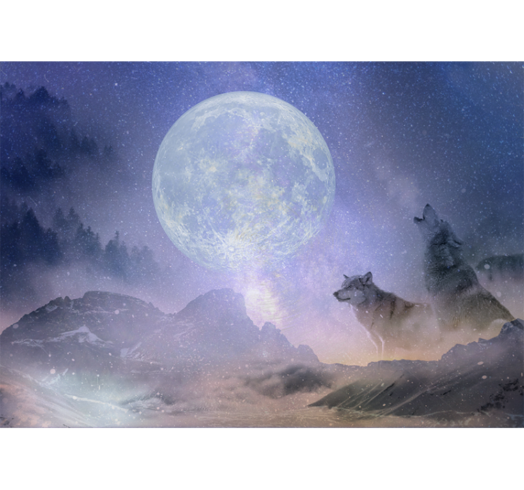 Tapisserie jungle loups majestueux au clair de lune - TenStickers