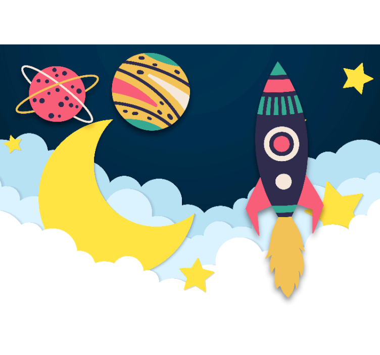 Tapisserie fantaisie fusée parmi les planètes - TenStickers