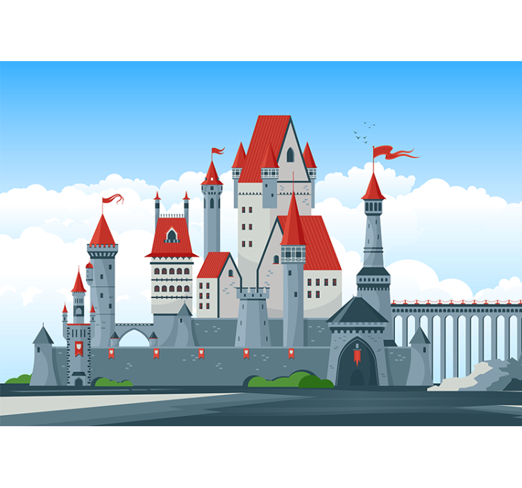 Papier peint enfant Château médiéval au loin - TenStickers