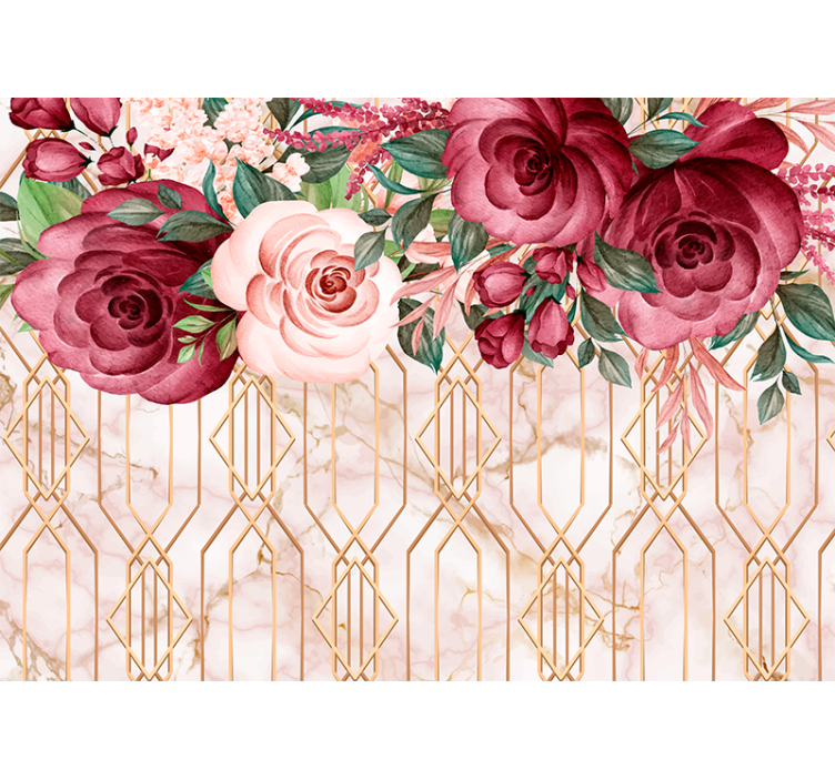 Tapisserie fleur fusion géométrique de roses - TenStickers