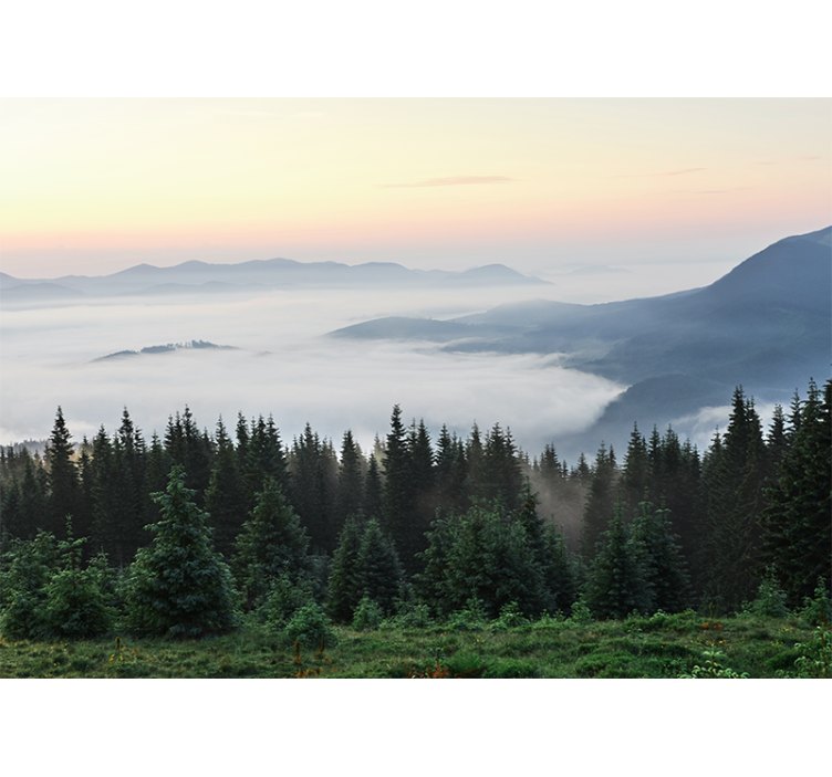 Tapisserie murale paysage vue paisible sur les montagnes - TenStickers