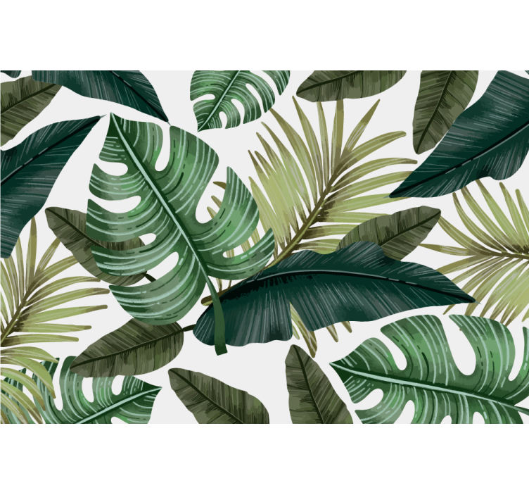 Papier peint salon Feuilles de monstera vertes fond blanc - TenStickers