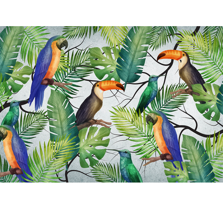 Papier peint nature Arbres avec oiseaux tropicaux - TenStickers