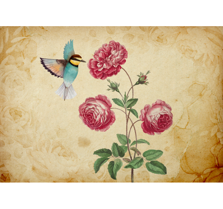 Tapisserie fleur colibri et roses - TenStickers
