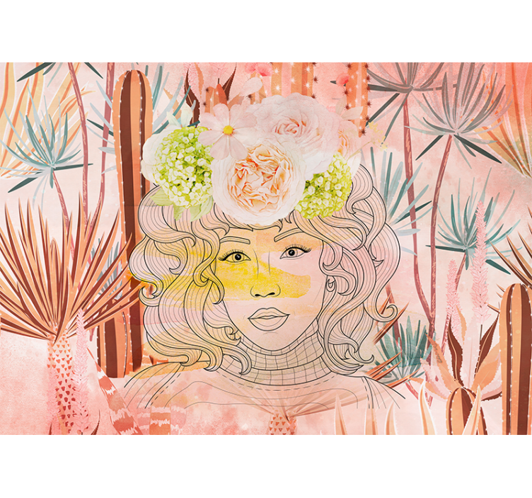 Tapisserie murale art portrait floral illustration - TenStickers