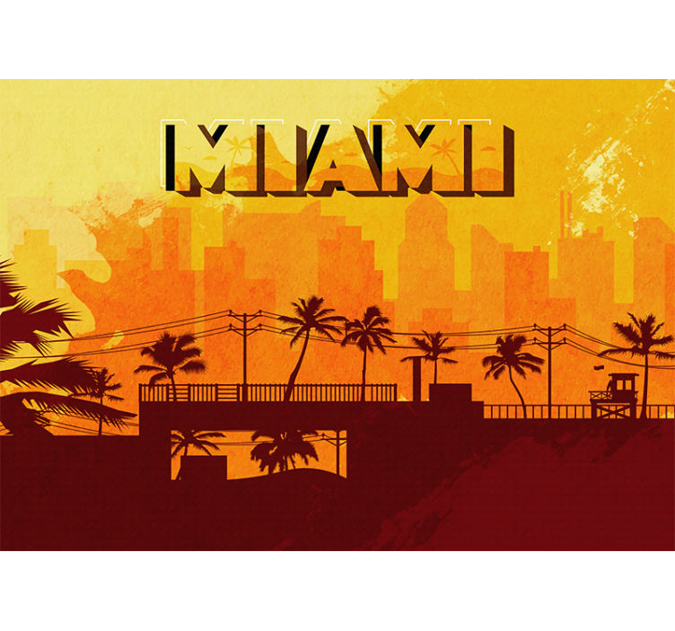 Tapisserie ville coucher de soleil sur miami - TenStickers