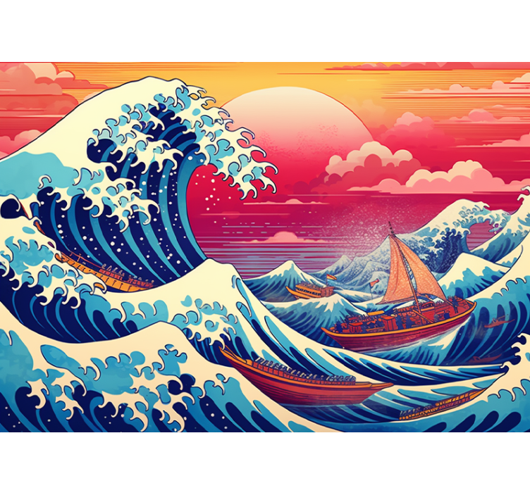 Tapisserie murale vague kanagawa japon rose - TenStickers