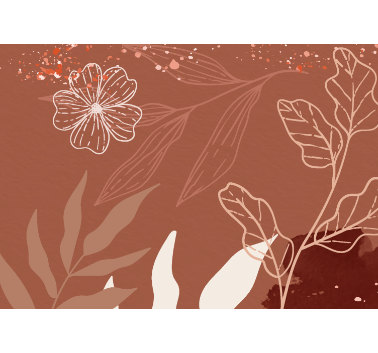 Tapisserie murale terracotta design feuilles minimalistes - TenStickers