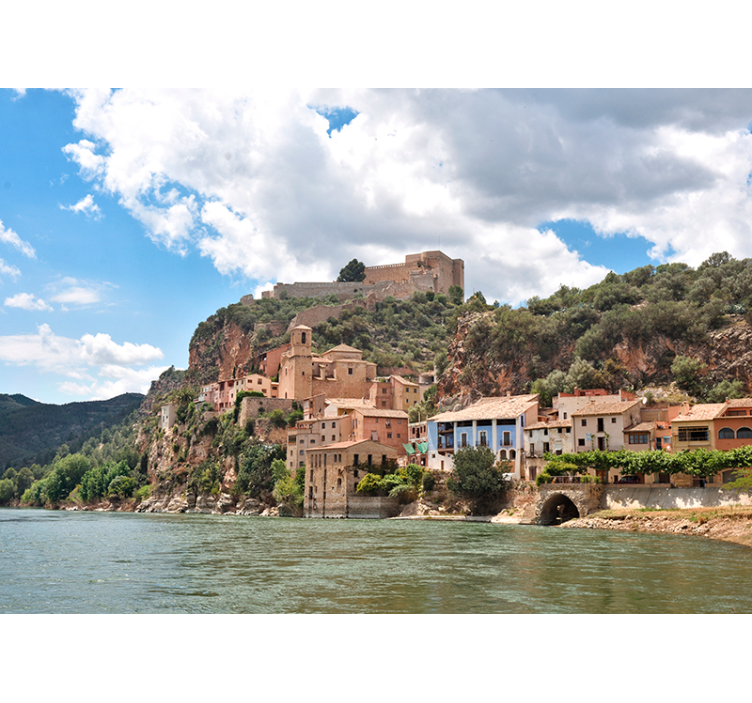 Tapisserie murale ville méditerranéenne à flanc de colline - TenStickers