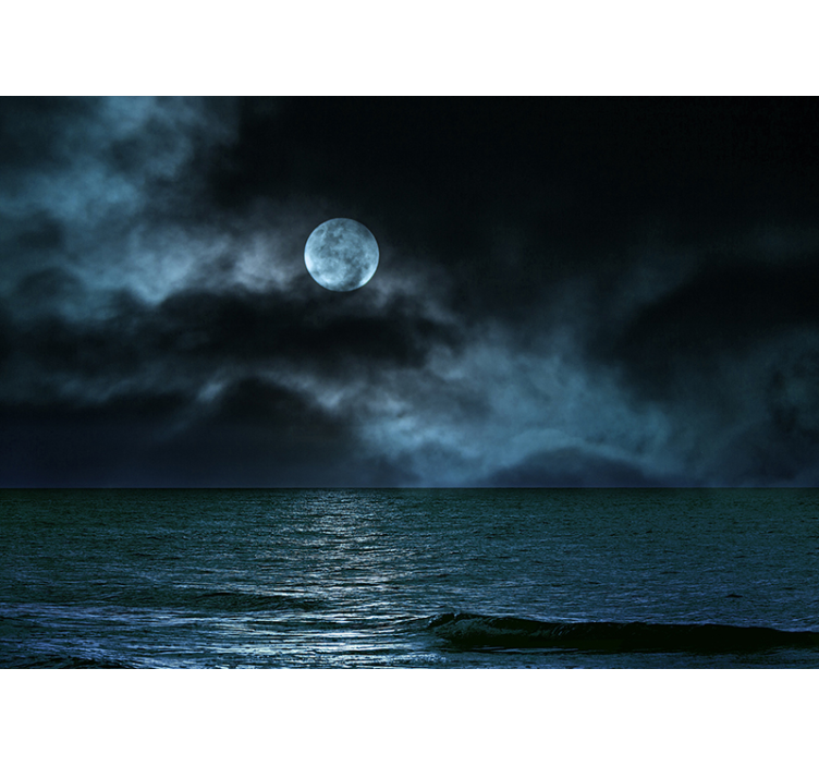 Peinture murale sombre mer pleine lune - TenStickers