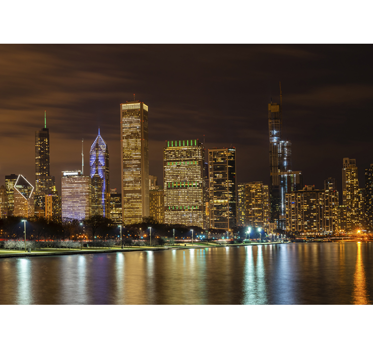 Nuit de chicago avec les peintures murales de la chambre du lac m - TenStickers