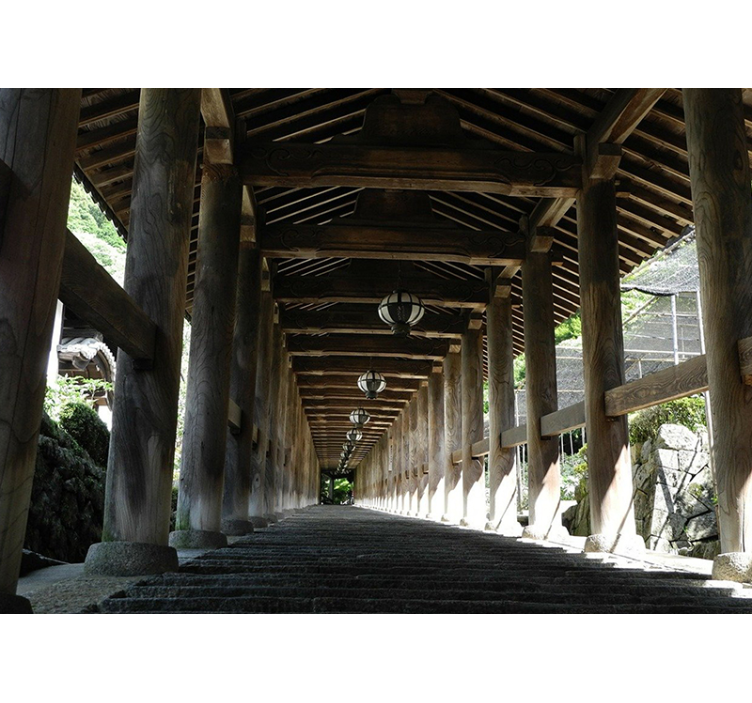 Papier peint 3D Couloir avec piliers en bois - TenStickers