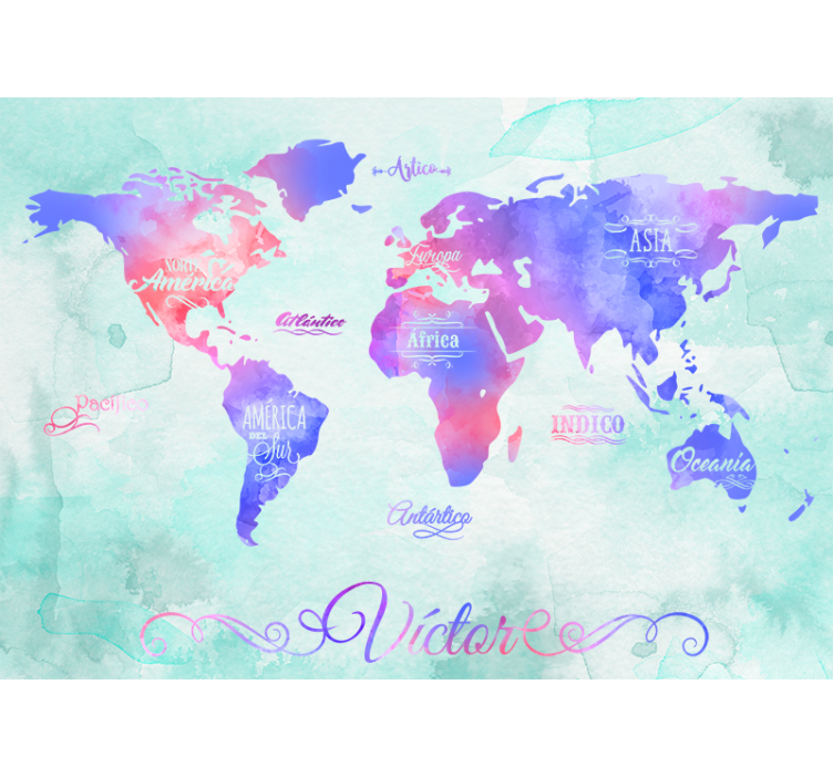 Papier peint mural carte du monde Continents aquarelle - TenStickers