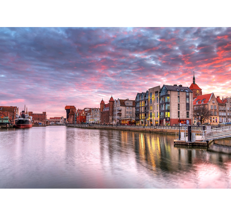 Tapisserie ville coucher de soleil sur le port de gdansk - TenStickers