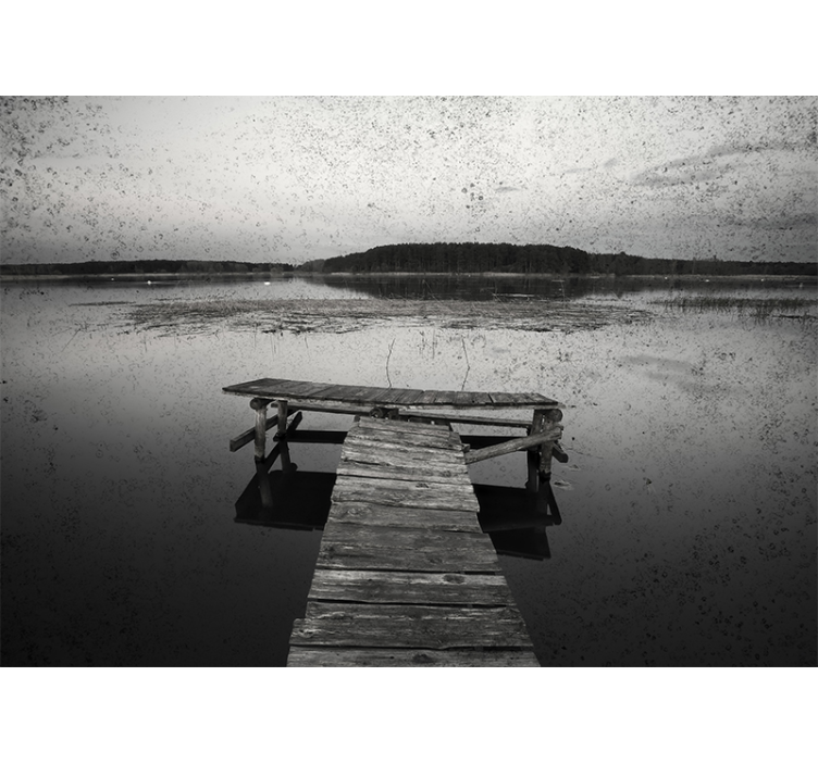 Papier peint 3D Vieux pont en bois noir et blanc - TenStickers