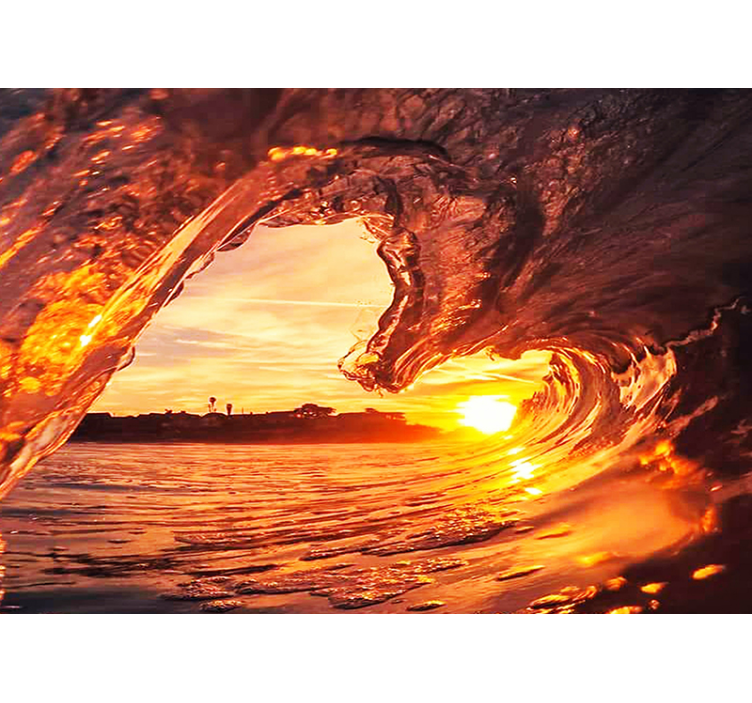 Tapisserie mer coucher de soleil éclaboussant les vagues - TenStickers