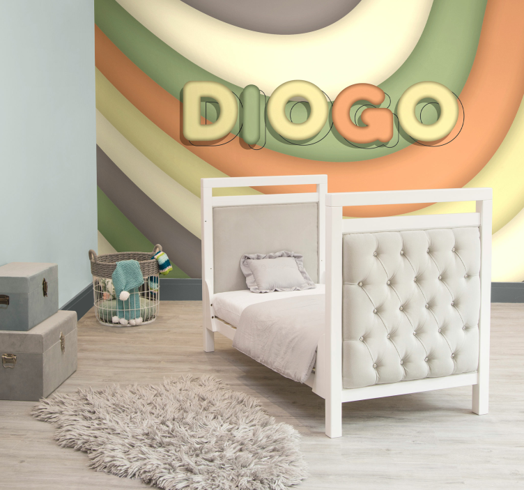 Tapisserie chambre enfant bandes courbes avec nom - TenStickers