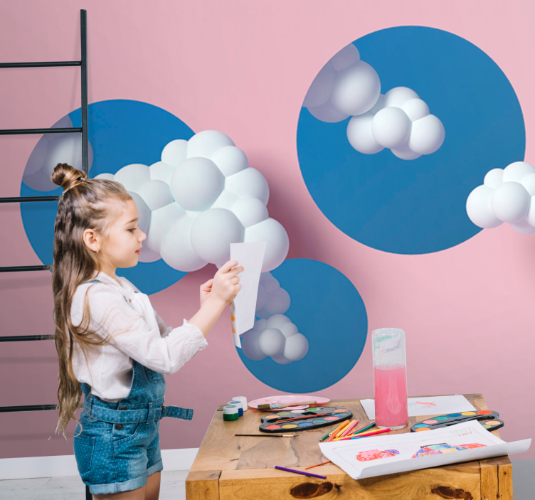 Papier peint enfant Nuages blancs et fond rose - TenStickers