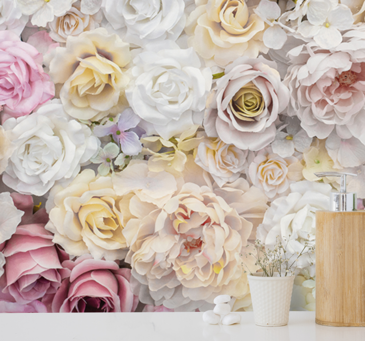 Papier peint 3D Bouquet de roses blanches - TenStickers