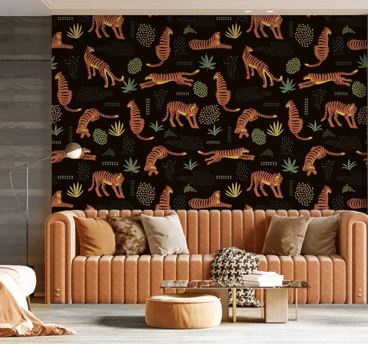 Papier peint Tigres et plantes - TenStickers
