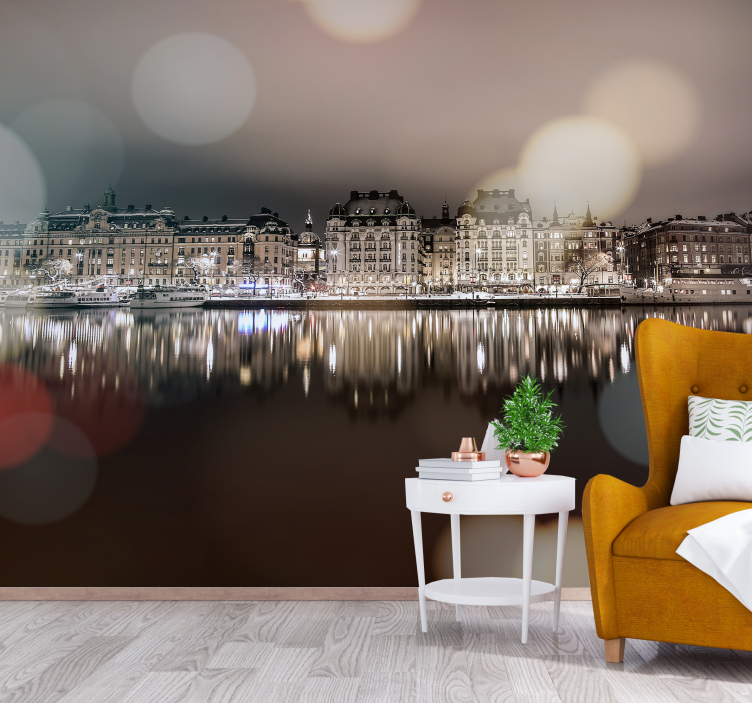 Papier peint villes Ville de stockholm la nuit - TenStickers