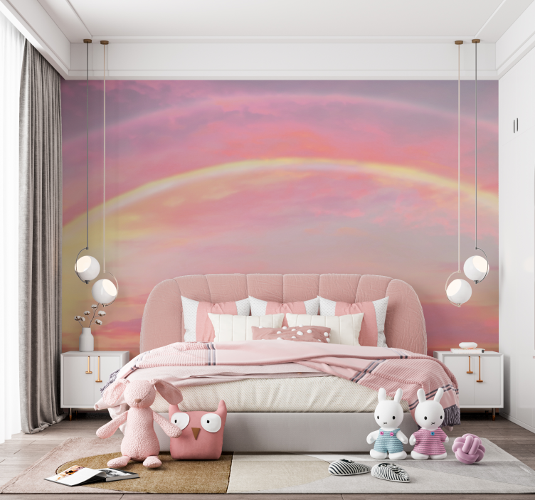Tapisserie murale enfant ciel rose arc-en-ciel - TenStickers