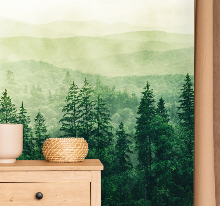 Papier peint mural forets Colline verte de la cime des arbres - TenStickers