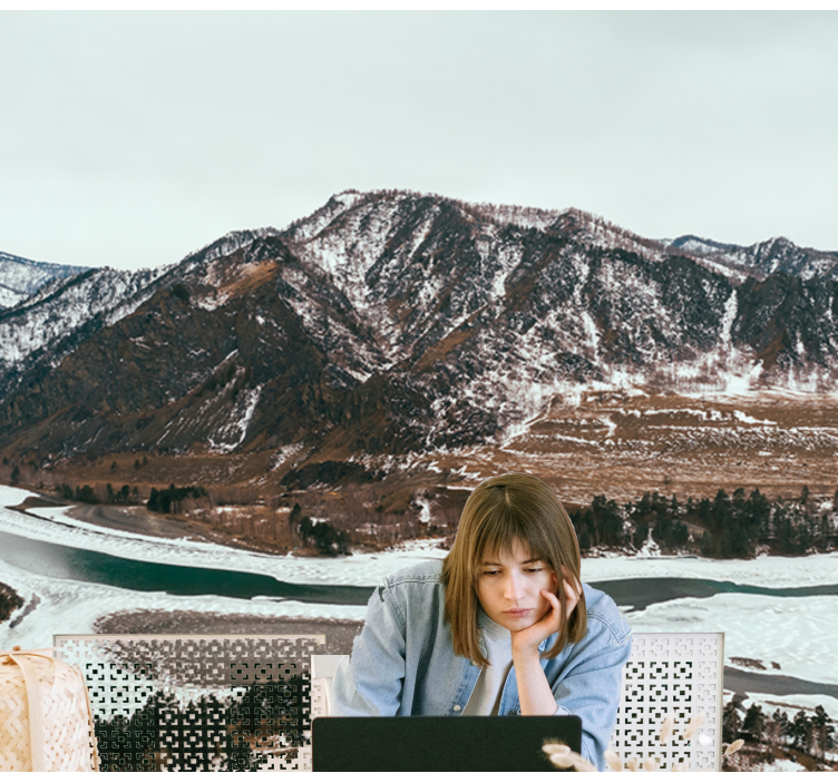 Papier peint bureau Sommet de la montagne enneigée - TenStickers