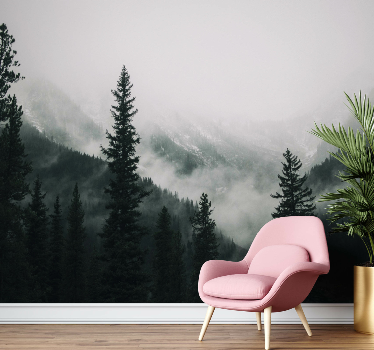 Papier peint mural arbres entre les montagnes - TenStickers