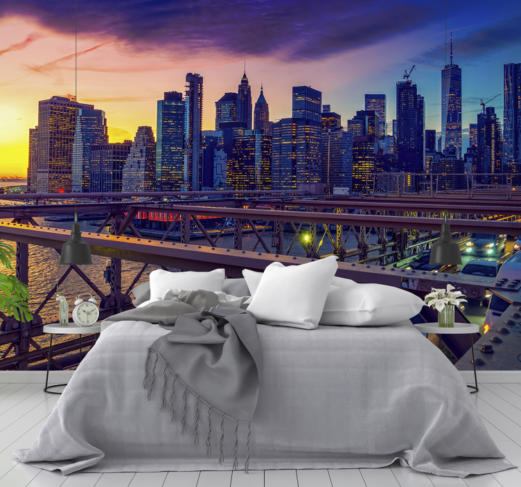 Photo murale Coucher de soleil et pont de New York - TenStickers
