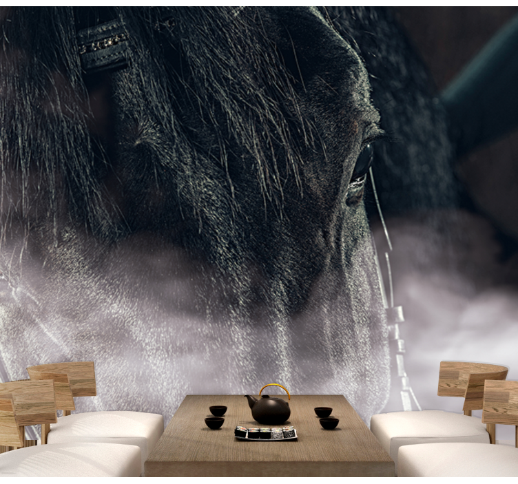 Papier peint mural d'animaux Cheval noir du brouillard - TenStickers