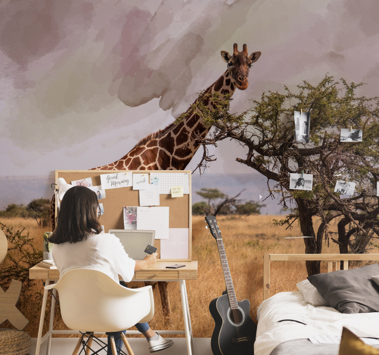 Papier peint mural d'animaux Girafes et arbres - TenStickers