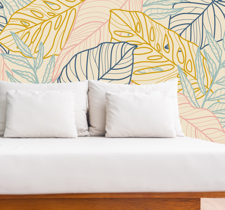 Papier peint mural de fleurs Feuilles de monstera pastel - TenStickers