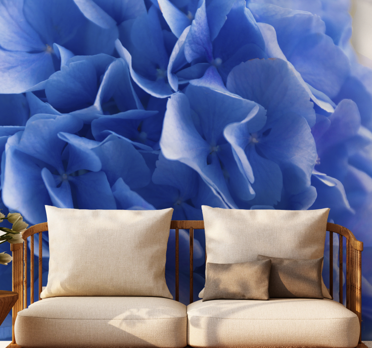 Papier peint mural de fleurs Fleurs d'hortensias bleus - TenStickers