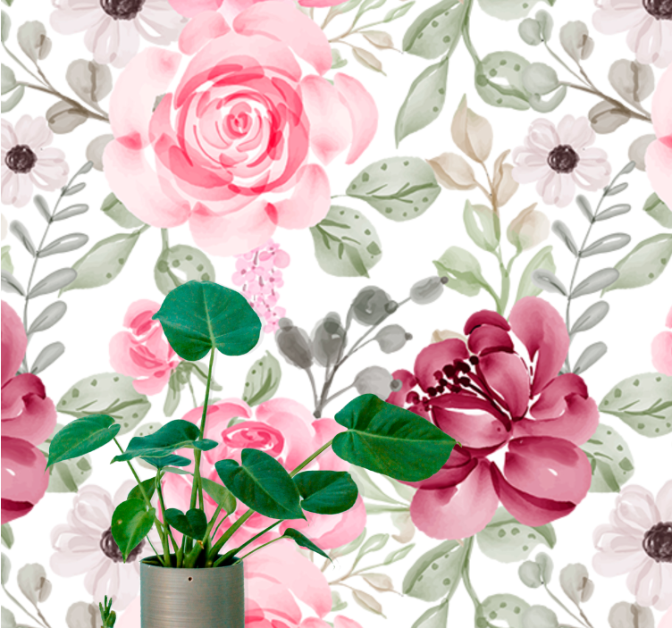 Papier peint mural de fleurs Vintage roses et feuilles sur fond b - TenStickers