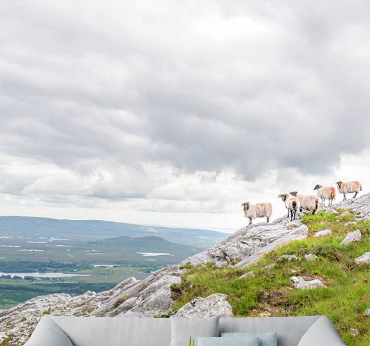 Tapisserie autres animaux agneaux sur les pentes - TenStickers