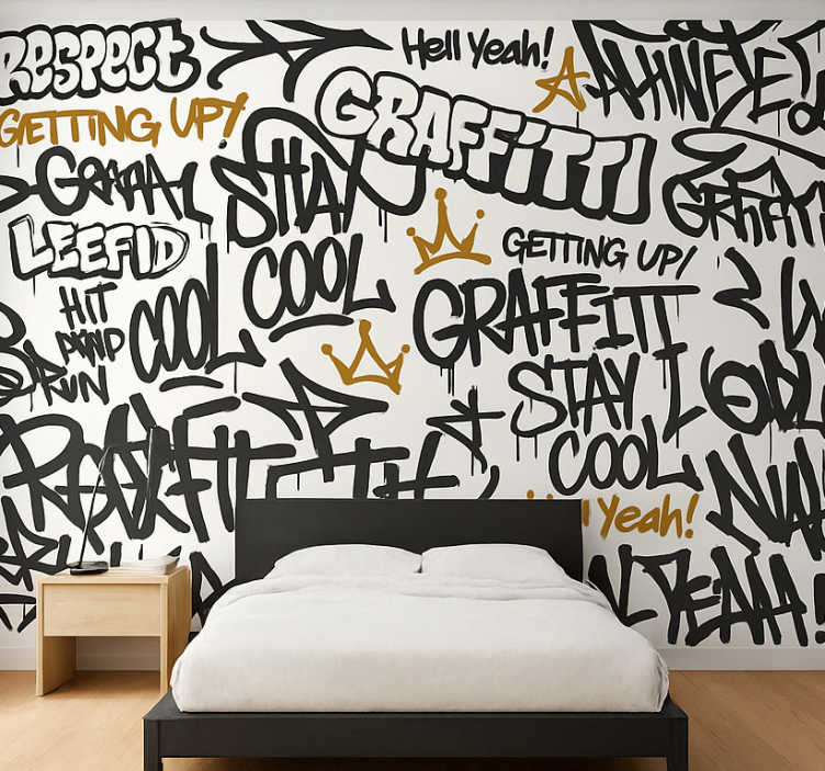 Tapisserie chambre ado graffitis en noir et blanc - TenStickers