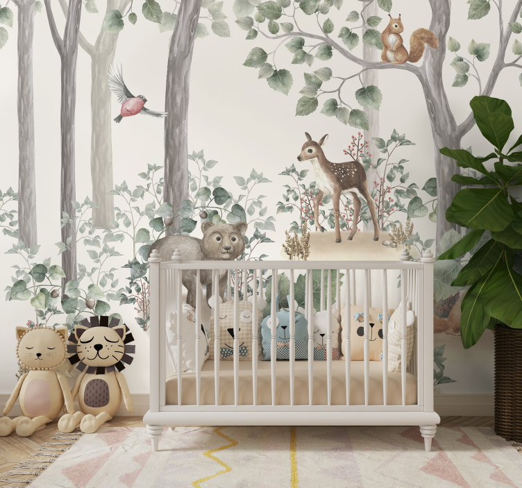 Tapisserie chambre bébé animaux dans les bois - TenStickers