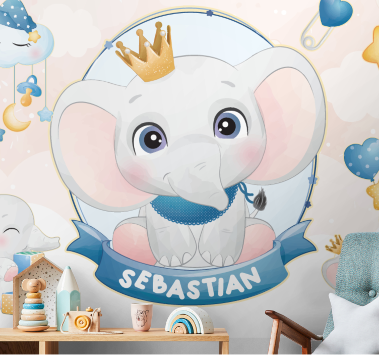 Tapisserie chambre bébé design éléphant mignon - TenStickers