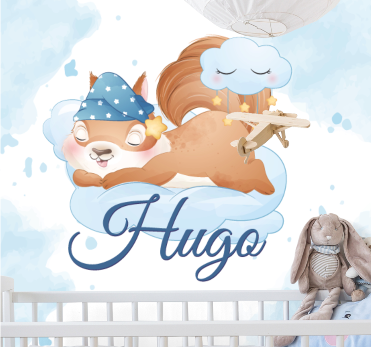 Tapisserie chambre bébé rêves de l'écureuil endormi - TenStickers