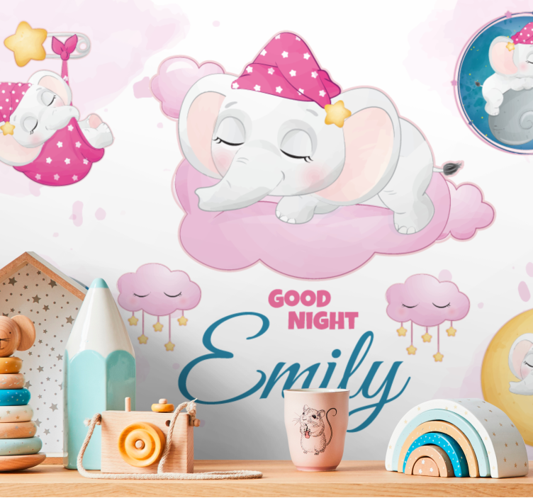 Tapisserie chambre enfant Éléphants endormis nuages - TenStickers