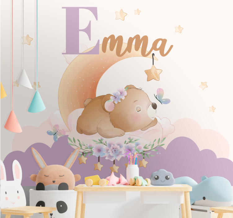 Tapisserie chambre enfant ours endormi nuit - TenStickers