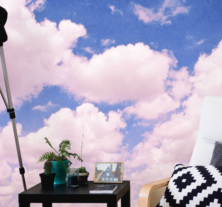 Tapisserie ciel nuages roses duveteux - TenStickers