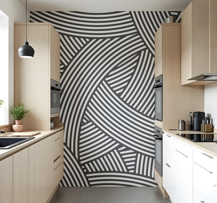 Tapisserie cuisine entrelacement de lignes noires et blanches - TenStickers