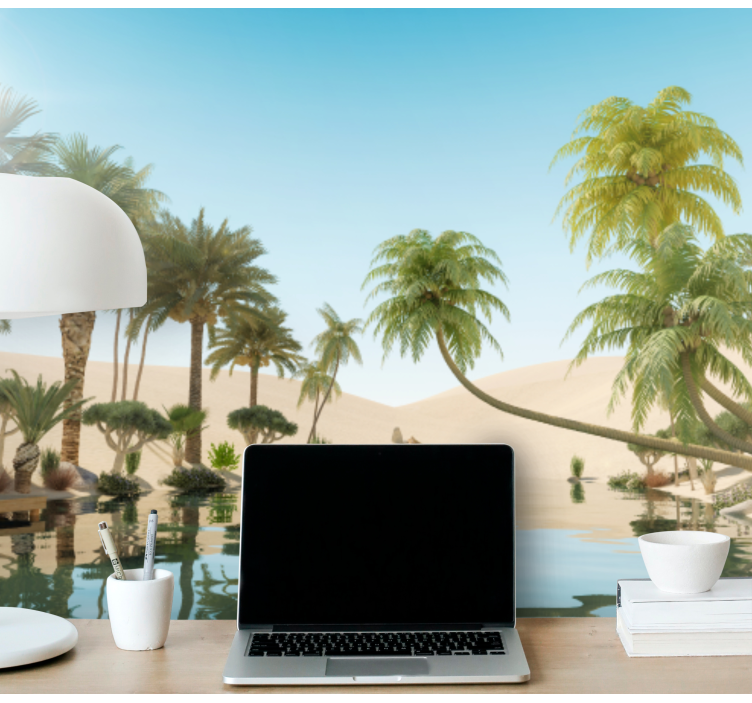 Tapisserie désert paysage d'oasis luxuriant - TenStickers