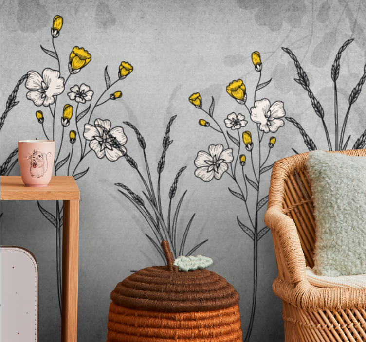Tapisserie fleur croquis floraux vintage - TenStickers