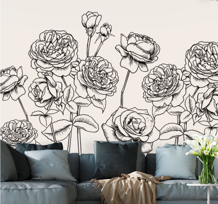 Tapisserie fleur design élégant de roses - TenStickers